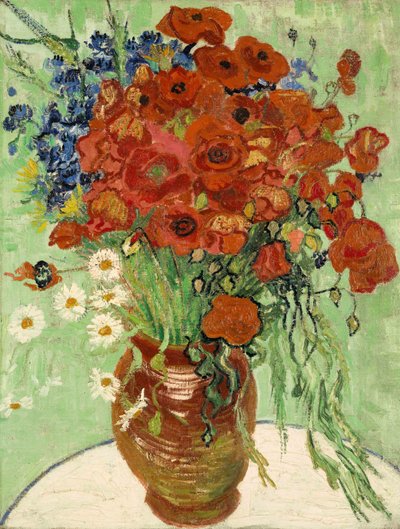 Naturaleza muerta, jarrón con margaritas y amapolas de Vincent van Gogh