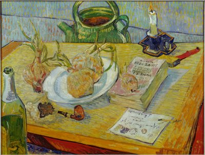 Naturaleza muerta con tablero de dibujo, pipa, cebollas y lacre de Vincent van Gogh