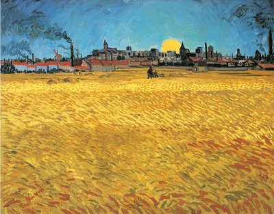 Puesta de sol: Campos de trigo cerca de Arles de Vincent van Gogh