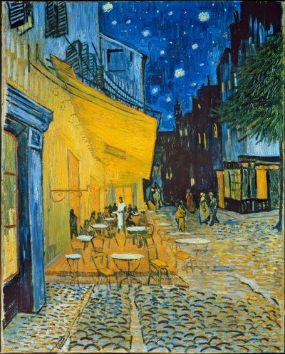 Terraza del café en la Place du Forum en Arles por la noche de Vincent van Gogh
