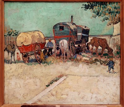 Los remolques, un campamento de bohemios en las cercanías de Arles (pintura de Vincent Van Gogh) de Vincent van Gogh