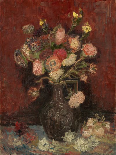 Jarrón con áster chino y gladiolos - Pintura de Vincent van Gogh (1853-1890), óleo sobre lienzo de Vincent van Gogh