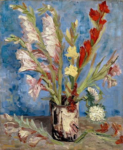 Jarrón con gladiolos y ásteres de China, 1886 de Vincent van Gogh