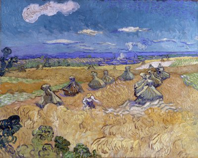 Campo de trigo con gavillas y segadora de Vincent van Gogh