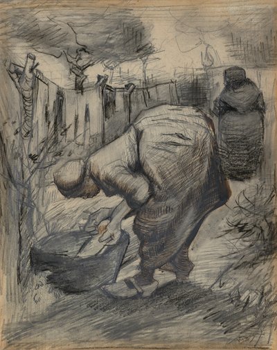 Mujer junto al lavabo, en un jardín de Vincent van Gogh