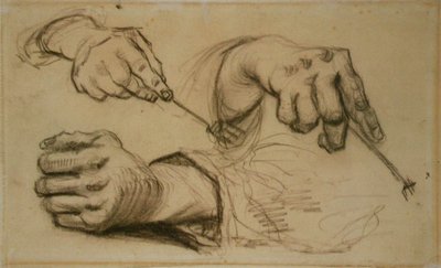 Estudio, tres manos, dos sosteniendo tenedores F 1161r JH 746 de Vincent van Gogh