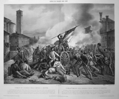 La batalla de Albergo della Campana en Mestre el 27 de octubre de 1848 durante el asedio de Venecia en 1848-9 (litografía) de Vincenzo (after) Giacomelli