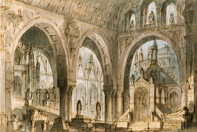 Escenografía de Francesco Bagnara para la cuarta escena de Capuleti y Montecchi, ópera de Vincenzo Bellini (1801-1835), representada en el Teatro La Fenice de Venecia. de Vincenzo Bellini