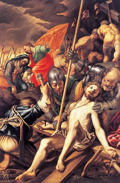 Cristo siendo clavado en la cruz de Vincenzo Campi