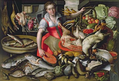 Marta preparando la comida para Jesús o Jesús en la casa de Marta y María de Vincenzo Campi