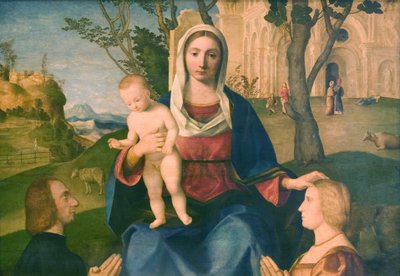 La Virgen y el Niño con un donante masculino y una donante femenina de Vincenzo Catena