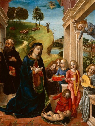 Adoración del Niño con San Benito y Ángeles, c.1478 de Vincenzo Foppa