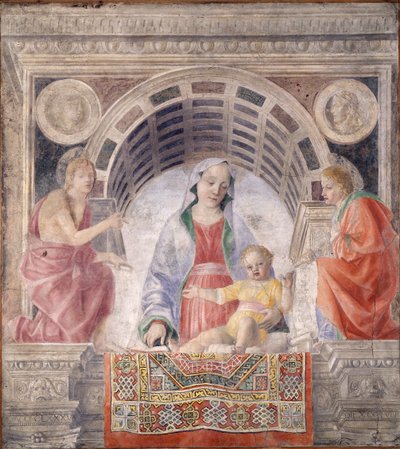 Madonna y Niño y Santos Juan Bautista y Juan Evangelista de Vincenzo Foppa