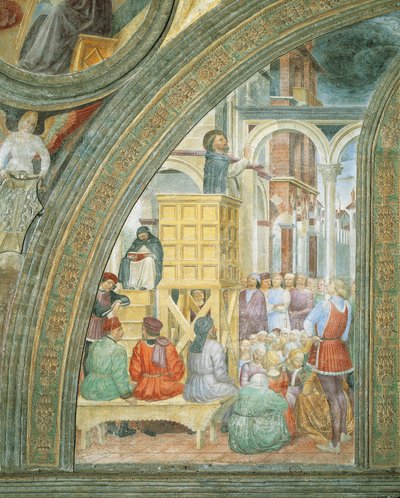 El milagro de la nube, detalle de Historias de San Pedro Mártir, por Vincenzo Foppa de Vincenzo Foppa