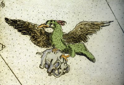 El pájaro gigante Rok llevando un elefante entre sus garras para dárselo a sus crías, detalle de un mapa mundial de Vincenzo Coronelli (1650-1718). Siglo XVII de Vincenzo Maria Coronelli