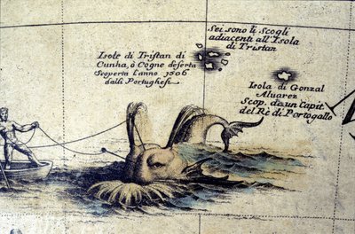 Caza de ballenas en el Atlántico Sur según un globo de Coronelli (Siglo XVII) de Vincenzo Maria Coronelli