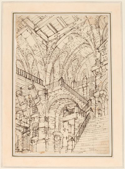 Interior de una prisión con una escalera monumental de Vincenzo Mazzi