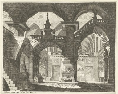 Kerkinterieur Caprici de escenas teatrales (título de la serie) de Vincenzo Mazzi