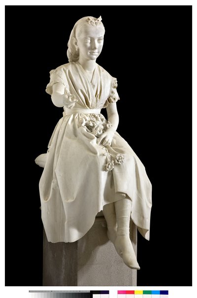 Retrato de la Marquesa Virginia Busti Porro como una niña o joven dama ofreciendo una flor de Vincenzo Vela