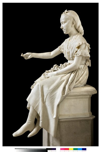 Retrato de la Marquesa Virginia Busti Porro como una niña o joven dama ofreciendo una flor de Vincenzo Vela