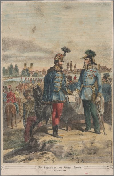El general György Klapka rinde la fortaleza de Komárom al mariscal Jacob Julius von Haynau el 2 de octubre de 1849. de Vinzenz Katzler