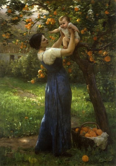 Madre e hijo en un naranjal de Virginie Demont Breton