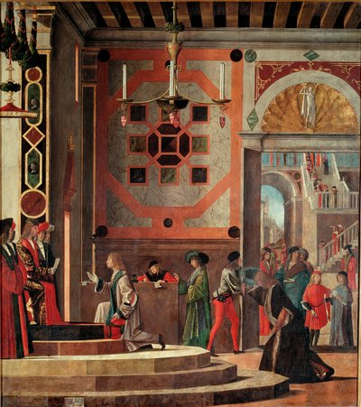 Ciclo de la vida de Santa Úrsula, segunda tabla: Despedida de los embajadores de Vittore Carpaccio