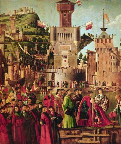 Reunión de Etherius y Ursula y la partida de los peregrinos, del ciclo de Santa Úrsula, c.1490-96 (detalle) de Vittore Carpaccio