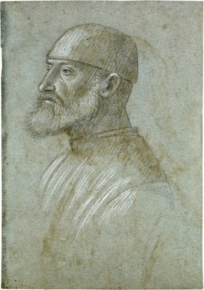 Cabeza de un hombre barbudo con gorra, de perfil hacia la izquierda de Vittore Carpaccio