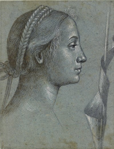 Cabeza de una mujer con una bandera enrollada en un poste de Vittore Carpaccio