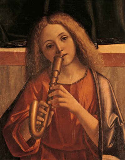 Ángel juglar, detalle de la Presentación de Jesús en el Templo de Vittore Carpaccio