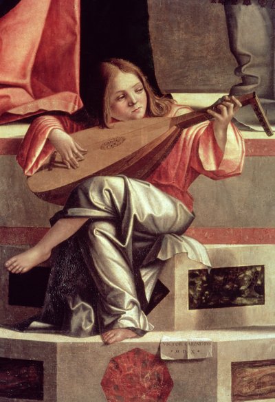 Ángel juglar tocando el laúd, detalle de La Presentación de Jesús en el Templo de Vittore Carpaccio