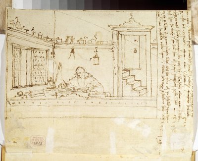 ""Retrato de un filósofo escribiendo en su escritorio"" (Un filósofo con un bolígrafo en la mano) Dibujo a tinta de Vittore Carpaccio (1460-1526) 1502-1505 Museo Pushkin, Moscú de Vittore Carpaccio
