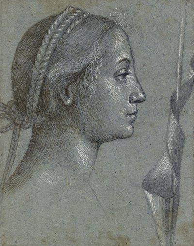 Cabeza de una mujer con un estandarte enrollado en un poste de Vittore Carpaccio
