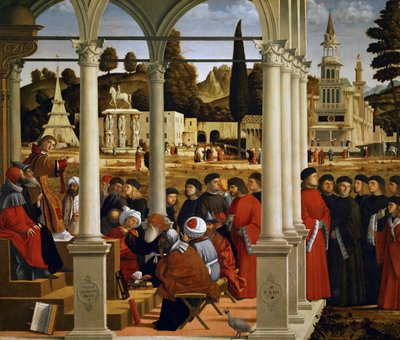 San Esteban ante el Sumo Sacerdote y los Ancianos del Sanedrín, 1514 de Vittore Carpaccio