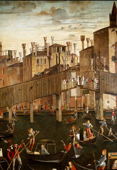 El milagro de la reliquia de la Santa Cruz en el Puente de Rialto en Venecia (detalle) de Vittore Carpaccio