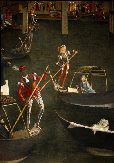 El milagro de la reliquia de la Santa Cruz en el Puente de Rialto en Venecia (detalle) de Vittore Carpaccio