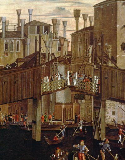 El Milagro de la Reliquia de la Santa Cruz, (detalle) del antiguo Puente de Rialto, de la Scuola di San Giovanni Evangelista, c.1494 de Vittore Carpaccio