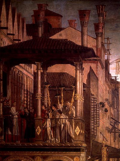 El Milagro de la Reliquia de la Verdadera Cruz en el Puente de Rialto (detalle) de Vittore Carpaccio