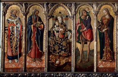 Madonna y Niño con Santos políptico, cinco paneles separados de Vittore Crivelli