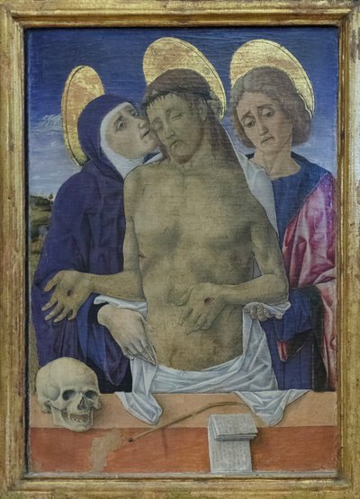 Cristo compadecido con la Virgen y San Juan Evangelista, c.1490-1500 (óleo sobre tabla) de Vittorio Crivelli