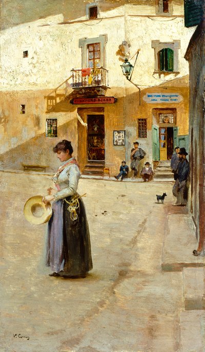 En escuadra de Vittorio Matteo Corcos (1859-1933), óleo sobre tabla, 23x13 cm, hacia 1885 de Vittorio Matteo Corcos