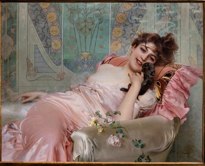 Señora con un perrito de Vittorio Matteo Corcos