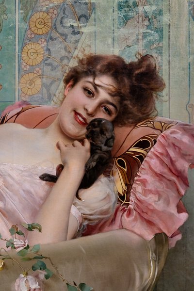 Dama con perrito, detalle de Vittorio Matteo Corcos