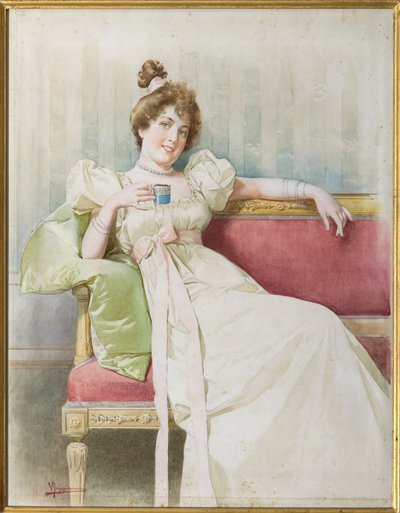 Dama en el sofá (acuarela sobre papel) de Vittorio Reggianini