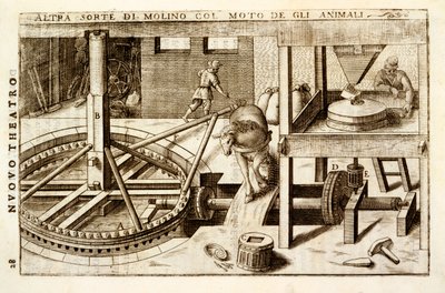 Máquina de molienda impulsada por caballos 1607 de Vittorio Zonca