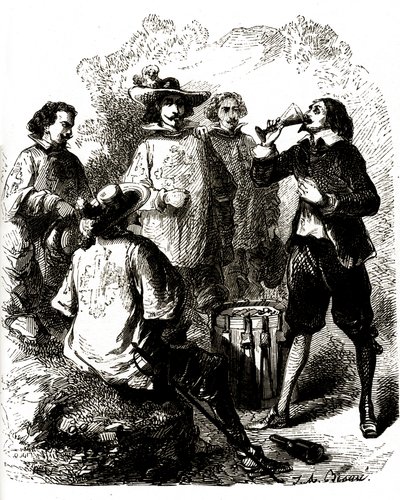 Grimaud, bebiendo un vaso de vino tras tragarse una carta comprometedora de Vivant (after) Beauce