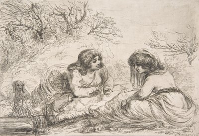 Dos mujeres en un paisaje, finales del siglo XVIII-principios del siglo XIX de Vivant Denon