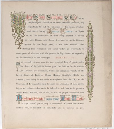 Tarjeta Comercial para Messrs. Henry Southgate & Co., Libreros de Vizetelly and Company