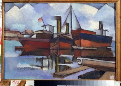 Bateaux a vapeur (Barcos a vapor) - Peinture de Vladimir Davidovich Baranov Rossine (Baranov-Rossine) (Vladimir Daniel Baranoff Rossine (Baranoff-Rossine) (1888-1944) - Huile sur toile, 35,5 x 51,5 cm de Vladimir Davidovich Baranov Rossine